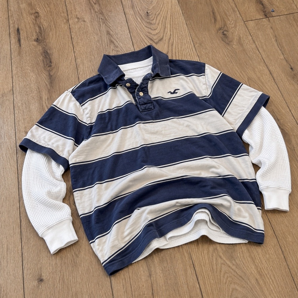 Vintage VTG Y2K 2000's 00's Hoister Navy White Striped Polo Shirt